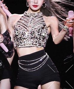 Kvinnors tankar Camis Kpop Girl Group Lisa Women Street Wear Dancer Halter Vest Tops Concert Lady Slim Shorts Outfit Jazz Dancewear Rave Stage Come L231208