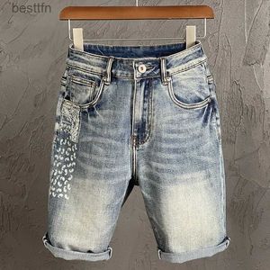 Męskie dżinsy letnie szorty dla mężczyzn dżinsy stretch dżinsowe szorty jasnoniebieskie malarstwo desinger streetwear męskie szorty swobodne kolano 231208