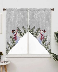 Curtain Christmas Tree Snowman Snowflakes Window Curtains For Living Room Kitchen Drapes Home Decor Triangular