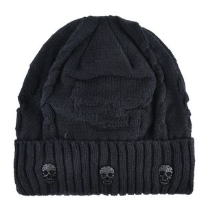 Beanie Skull Caps Winter Beanies Men Knitted Skull Pattern Solid Color Hat With Metal Skulls Skullies Men s Knit Thick Hats Add Velvet 231208