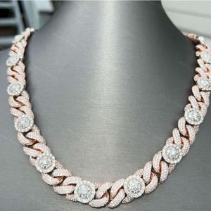 Okrągłe cięcie duża łańcuch hip -hopowy VVS bezbłędny Moissanite Cuban Link Dobra cena lodowa mrożona w Miami Cuban Link łańcuch Solid Silver 925