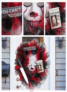 Dörr hängande skrämmande clownkrong med kniv och affisch front halloween dörrhängare runt utomhus hängande vertikalt skylt fin Q08129986105
