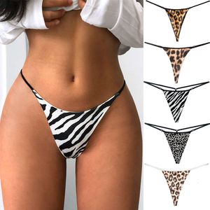 Women's Leopard Print Thin Belt Seamless Panties Hot T Pants Low Waist Cotton Nylon Thong Sexy Bikini G String