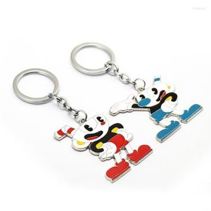 Keychains HSIC 2 Styles Cuphead Keychain Metal Cup Head Key Ring Car Holder Anime Figure Chains For Men Women Llavero HC12779 Fred310K