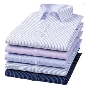 Camicie eleganti da uomo Camicia formale Manica lunga Oversize da ufficio Tinta unita A righe Antirughe Non stirabile Moda Business Bianco S-8XL