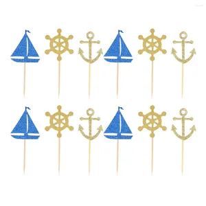 Ferramentas de bolo gatuida decoração de casamento oceano vela cupcake toppers barco âncora suprimentos para festa de aniversário