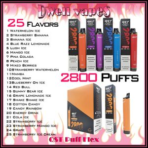 Оригинальный QST Puff Flex 2800 Puff Одноразовая Vape 2,8K Puffs Электронные сигареты Vaper 1000 мАч Аккумуляторное устройство 8 мл Картридж Pod Bar 0% 2% 3% 5% Уровень 25 Flavor Kit Быстрая доставка