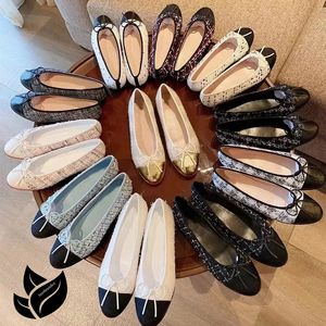 ballet flats Dress shoes designer Ballet shoe Spring Autumn sheepskin bow black Flat boat channel shoes Lady leather Lazy dance Loafers women Leather sole size 34-43