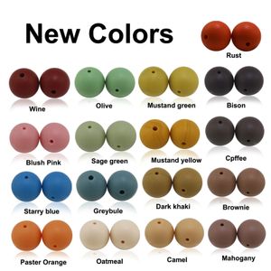 Teethers Toys 50Pcs Colors Rust Olive Oatmeal Wood Silicone Beads 10mm 12mm 15mm 20mm Baby Round Loose Balls For Pens Jewelry Accessory 231207