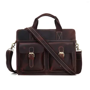 حقائب 2023 Crazy Horse Skin Cow Cowning Leather Leather Business Men Formcase Vintage Counter Bag Men Messenger Tote Computer