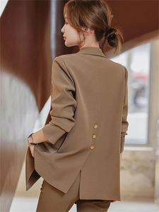 Damen-Zweiteiler, Hose, Kaffee, Beige, Schwarz, formelle Hosen-Sets für Damen, Jacke und Hose, Damen-Business-Arbeitskleidung, 2 Blazer-Set für Herbst und Winter 231207