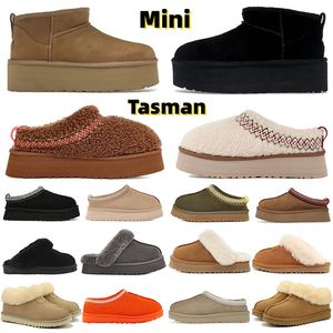 2023 Tasman Tazz tofflor stövlar kastanj päls glider fårskinn skjuvande mulor kvinnor män ultra mini plattform boot slip-on skor mocka Comfort Fall Winter Booist 35-42