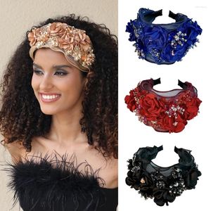 Hair Clips Big Wide Crystal Headband For Women Rhinestone Stone Chunky Cloth Flower Floral Festival Party Jeweled Girl Hairband Accessories