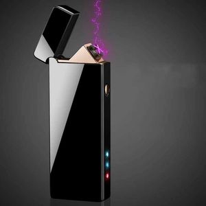 Metal Outdoor Windproof Plasma USB Pulse Flameless Double Arc Lighter LED Display Electric Personalized Men's Gift