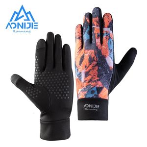 Five Fingers Gloves AONIJIE M57 Outdoor Windproof Warm Gloves Full Finger Anti Slip Sports Gloves Two Finger Touchscreen For Running Cycling 231207