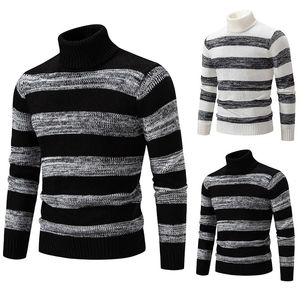 Men s tröjor Autumn and Winter Sweater Korean Pullover of Black White Stripes Stitching High Necked Slim Understirt 231208