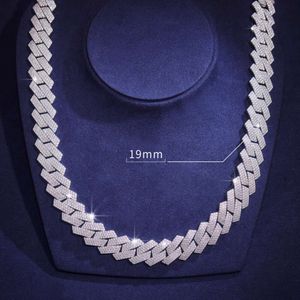 Fina smycken 19mm bredd 3 rader 925 Sterling Silver Cuban Chain Moissanite Iced Out Miami Cuban Link Chain