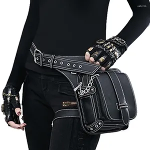 Midjepåsar gotiska kvinnor väska motorcykel droppben höft bum bälte fanny pack män hölster steampunk rock messenger crossbody