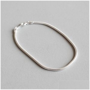 Ciondoli Braccialetti in argento sterling 925 al 100% Bracciale con catena a forma di serpente da 2 mm per donna Pseira Feminina 16 cm Risultati dei gioielli con consegna a goccia Otq9W