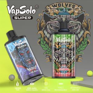 Eu Warehouse 15000 PUFFS Vape descartável Bobina de malha E Cigarro Vapsolo Super 15 K recarregável 650mAh Bateria pré-cheia 25ml Pods Cartuchos Dispositivo de caneta eletrônica