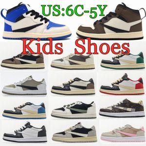 Jumpman 1S Çocuk Ayakkabı Mocha 1 Düşük Toddler Spor Kekatları Ters Zeytin Siyah Hayalet Bebek Kız Kızlar Basketbol Kid Ayakkabı Tasarımcısı Youth6c 4y 5y