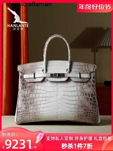 Himalaya Crocodile Handbag Tote Bags Platinum Bag 35 Nile Crocodile Himalayan Crocodile Skin Womens Bag Large Capacity Handbag Luxury Highgrade HBZE