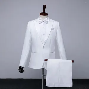 Men's Suits White Tuxedo Groom Groomsman Business Suit Wedding Party Dress Formal 2 Piece Set Men Jackets Pants Gift Bow