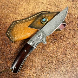 Specialerbjudande R1695 Flipper Folding Knife VG10 Damascus Steel Straight Blade Rosewood Handle Ball Bearing Fast Open EDC Pocket Knives
