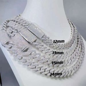 12mm 14mm 15mm 16mm 925 Solid Silver Vvs Moissanite Necklace Iced Out Hip Hop Jewelry Cuban Link Chain