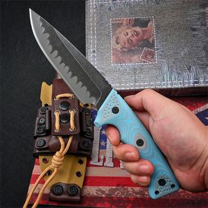 最高品質のM35強力なサバイバルストレートナイフZ-Wear Stone Wash Drop Point Blade Full Tang Blue G10ハンドル屋外固定刃戦術ナイフ