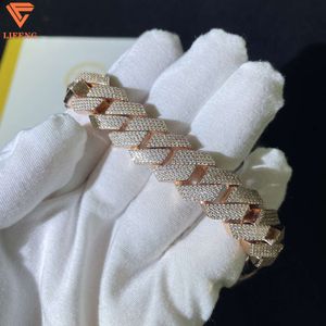 Factory Price15mm Width 925 Solid Silver Iced Out Hip Hop Jewelry Moissanite Cuban Link Chain Bracelet Men