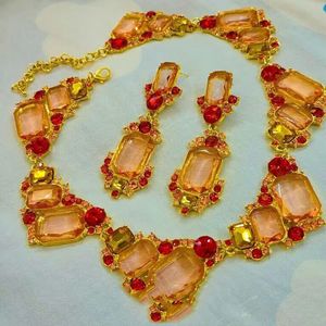 Charm Women s Geometric Crystal Jewellery Sets Exquisite Neck Chain Vintage Necklace Gorgeous Earring Korean Style Accessories 231208