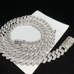 Hip Hop 925 Sterling Silver Iced Out Moissanite Miami Cuban Chain Link