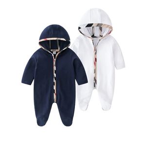 Rompers New Spring Fashion Brand Fashion Tight fitting Newborn Men's Long sleeved Neutral Cotton Plaid Striped Hoodie Women's jumpsuit 231208