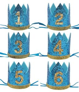 Party Hats 1st 1: a 2: a 3: e glitter kronan pannband Grattis på födelsedagen 1 2 3 år baby shower barn dekoration hat6580359