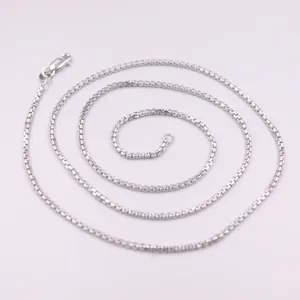 Chains Au750 Real 18K White Gold Chain Neckalce For Women Female 1.7mm Round Box Choker Necklace 18inch Length