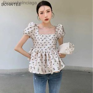 Women's T-Shirt Blouses Women Summer Soft Print French Style Hot Sale Clothes Femme Retro Harajuku All-match Cropped Leisure Puff Sle BlusasL231208