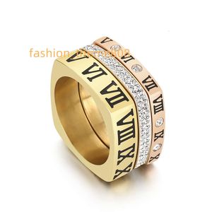 Wholesale Dropshipping Square Combination Inlay Wedding Cubic Zirconia Roman Numerals Stainless Steel Jewelry Rings