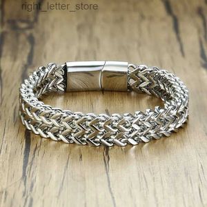 Chain Men Bali Tulang Naga silver color Double Rows Foxtail Franco Wheat Chain Bracelet in Stainless Steel 12mm Wide Heavy Wristband YQ231208