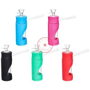 New Style Colorful Silicone Sheath Smoking Bong Pipes Kit Portable Innovative Travel Glass Bottle Bubbler Filter Tobacco Handle Funnel Bowl Waterpipe Holder DHL