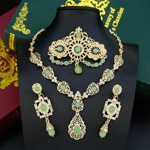 Hochzeitsschmuck-Sets Neovisson Marokko Braut-Schmuck-Sets High-Fashion-Tropfenohrring-Brosche-Nadeln-Halsband-Halsketten-Set für Frauen Arabischer Hochzeitsschmuck 231208