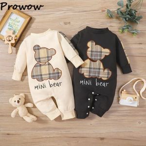 Rompers Prowow 0-18m dziewcząt Bodysuit Bodysuit Cartoon Flat Bear Bodysuit Nowonarodzony zima ciasno 231208