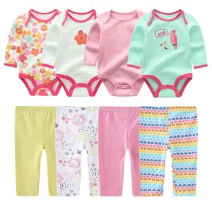 Kläderuppsättningar Born Girl Autumn Clothes Set 68st Bodysuitpants Baby Boy Outfits 6m 9m 12m Spädbarn Pyjama 100 Bomullsunderkläder 231207