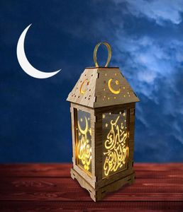 Ramazan Dekoratif Fener Ahşap Fener LED Yok LED Işık Festivali Fener Happy Eid 2021 Işıklar Dekorasyonu Y02198488608