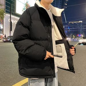 Mens Jackets Korean Fashion Winter Puffer Jacket Men Loose Thicken Warm Fleece Lined Coats Thermal Male Velvet Parkas Man Outdoor Streetwear 231208