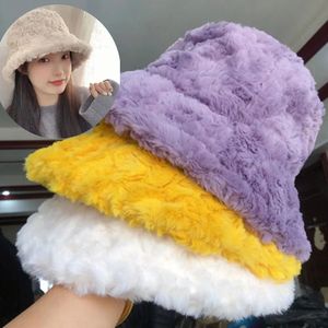 Ampla borda chapéus balde no inverno faux fur chapéu mulheres pelúcia espessado ao ar livre quente casual moda bonito macio peludo panamá pescador bonés 231208