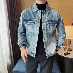 Jaquetas masculinas qualidade veste homme moda outono turn down colarinho manga longa jeans para roupas masculinas fino ajuste casual denim casacos