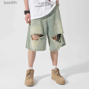 Men's Jeans Summer Fashion Men's Shorts Loose Straight Shorts Cargo Street Hip Hop Shorts Holes Denim Jorts Shorts for MenL231208