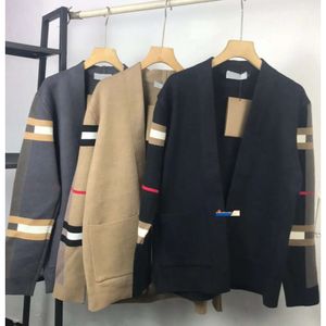 Herrtröjor Designer Burberies Jacket Womens Classic Stripe Cardigan Coat Sweater Fashion Sweatshirt Burbery For Man 342