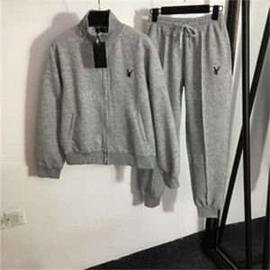 Mulher sweatsuit roupas de grife para mulheres terno de pista moda cinza manga comprida conforto jaqueta elástica calças esportivas jogging terno duas peças conjunto feminino treino